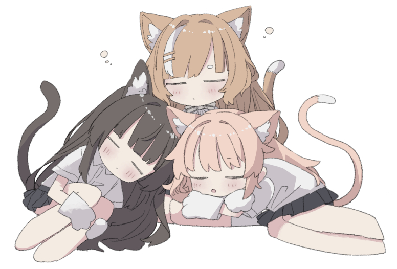 3girls, animal_ear_fluff, animal_ears, animal_hands, anya_pandaria, atelier_live, bad_id, bad_twitter_id