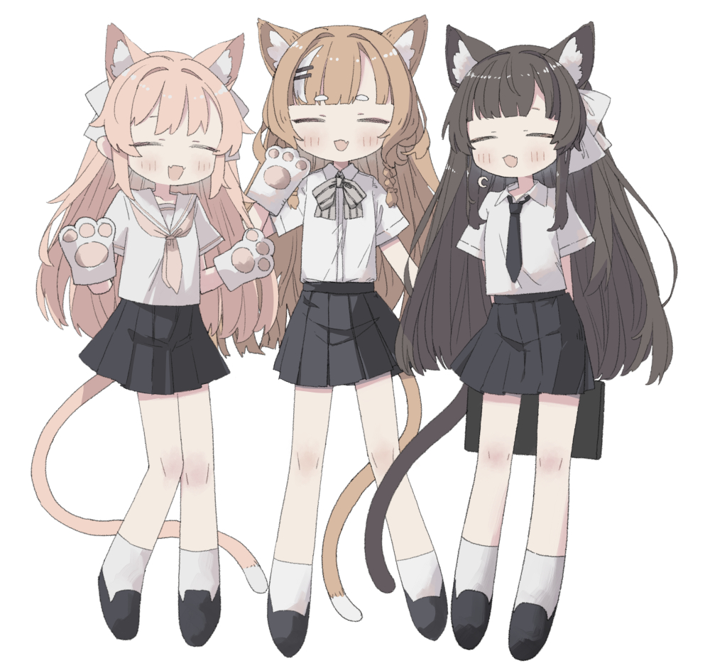 3girls, :3, animal_ear_fluff, animal_ears, animal_hands, anya_pandaria, atelier_live, bad_id