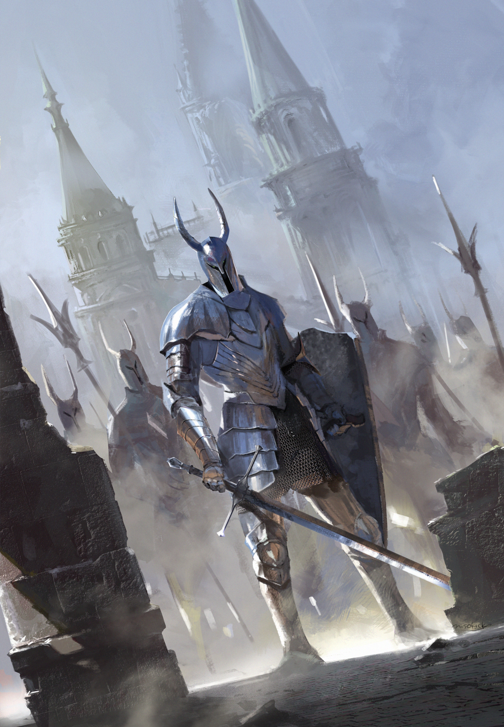 6+others, ambiguous_gender, armor, breastplate, castle, chainmail, commentary, dark_souls_(series)