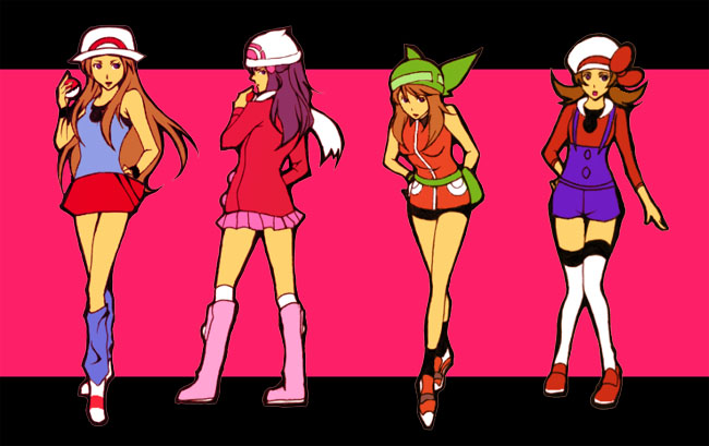 00s, 4girls, alternate_costume, bad_id, bad_pixiv_id, bandana, bare_shoulders, beanie