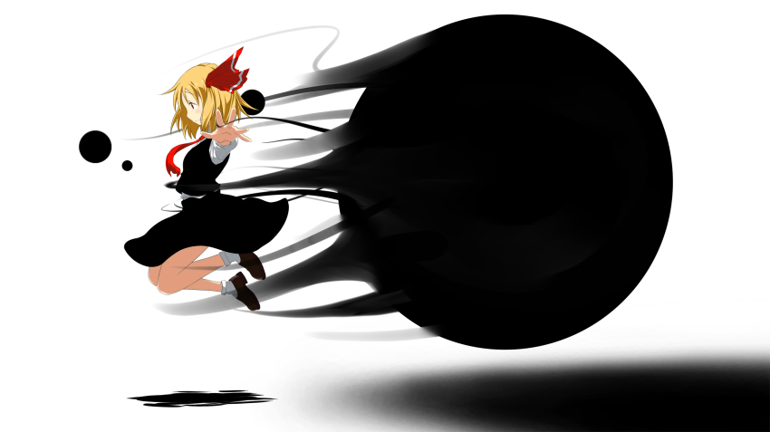 1girl, blonde_hair, chu_(chu_chu3), darkness, embodiment_of_scarlet_devil, female_focus, floating, foreshortening