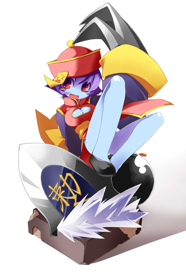 1girl, blue_skin, breasts, capcom, cleavage, cleavage_cutout, clothing_cutout, colored_skin