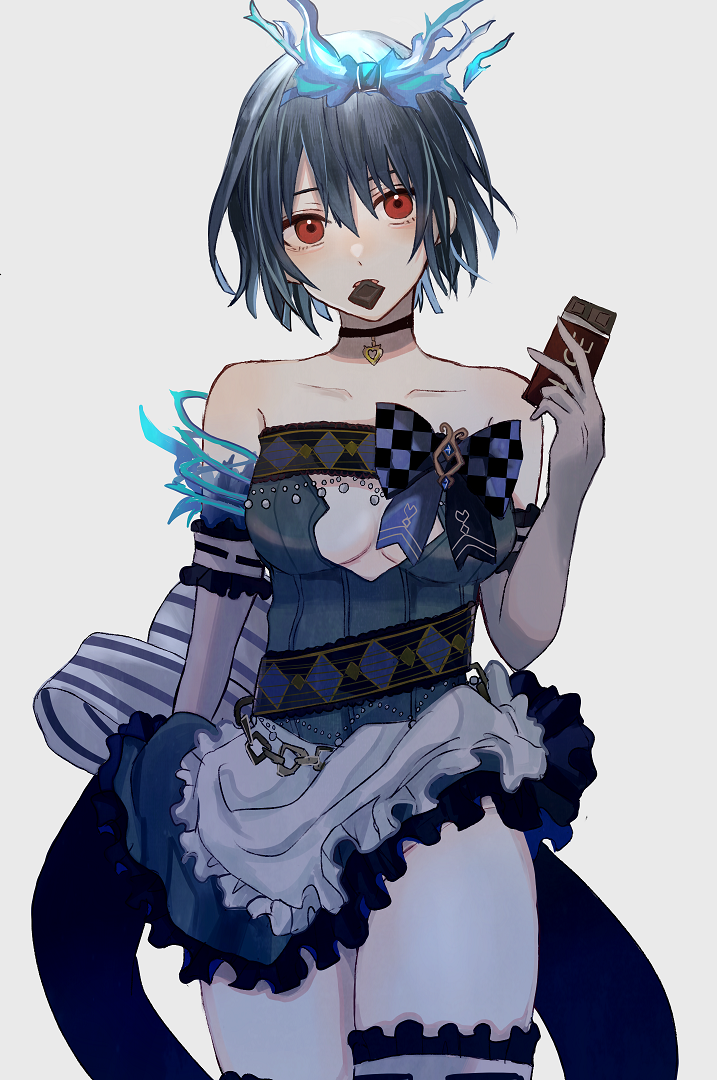 1girl, akitama2727, alice_(sinoalice), apron, blue_dress, blue_gloves, blue_hair, blue_leggings