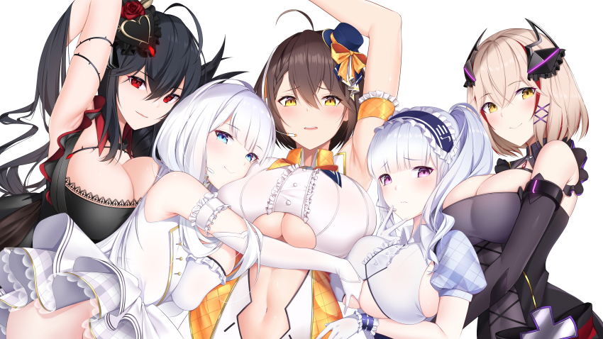 5girls, absurdres, arm_between_breasts, armband, armpits, arms_up, azur_lane, baltimore_(azur_lane)