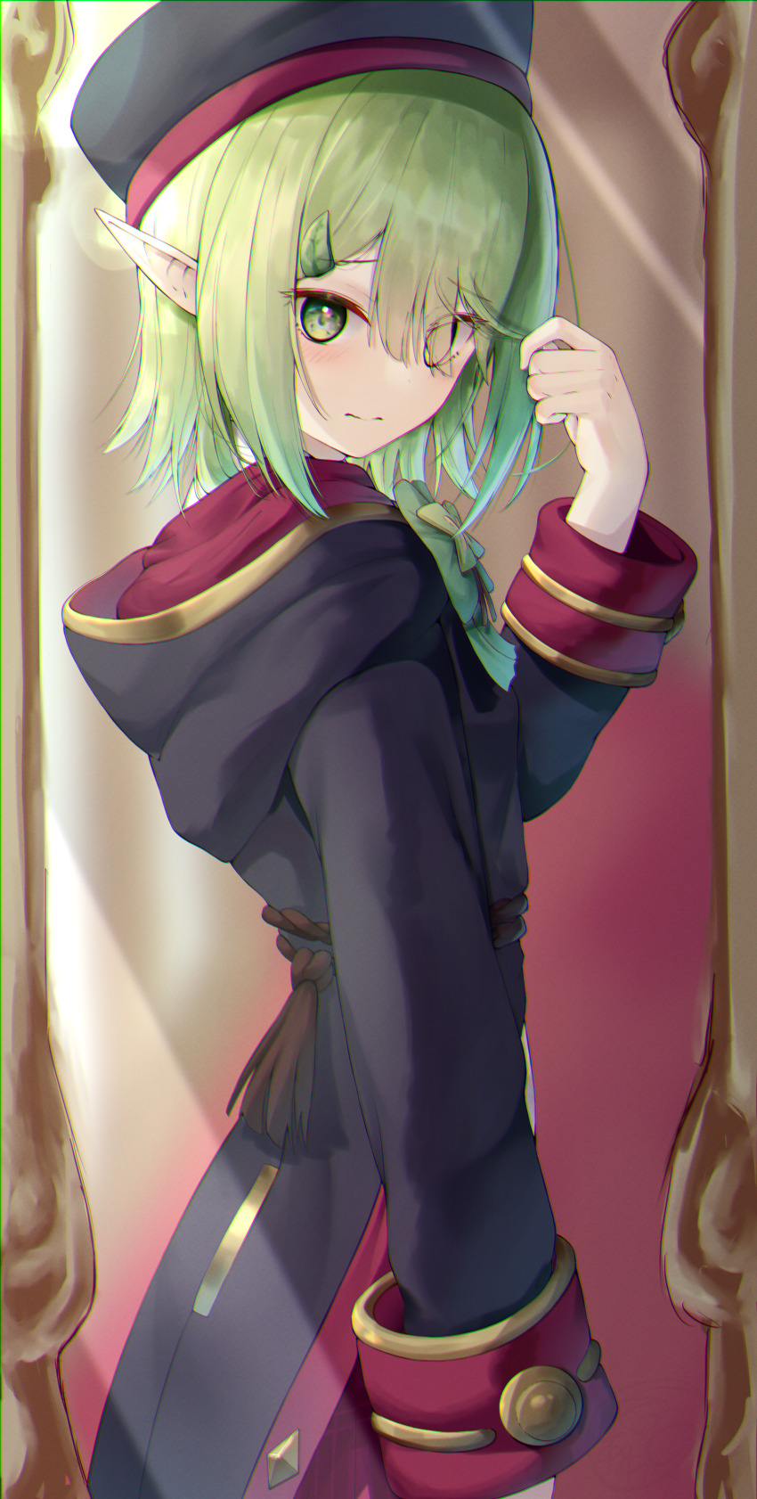 1girl, absurdres, amen_osora, aoi_(princess_connect!), blush, elf, female_pov, green_eyes