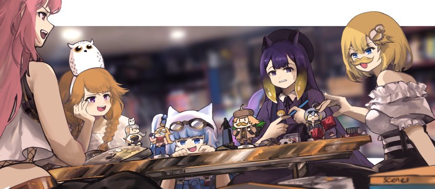 absurdres, bird, blonde_hair, blue_eyes, blue_hair, blunt_bangs, facial_hair, fake_facial_hair