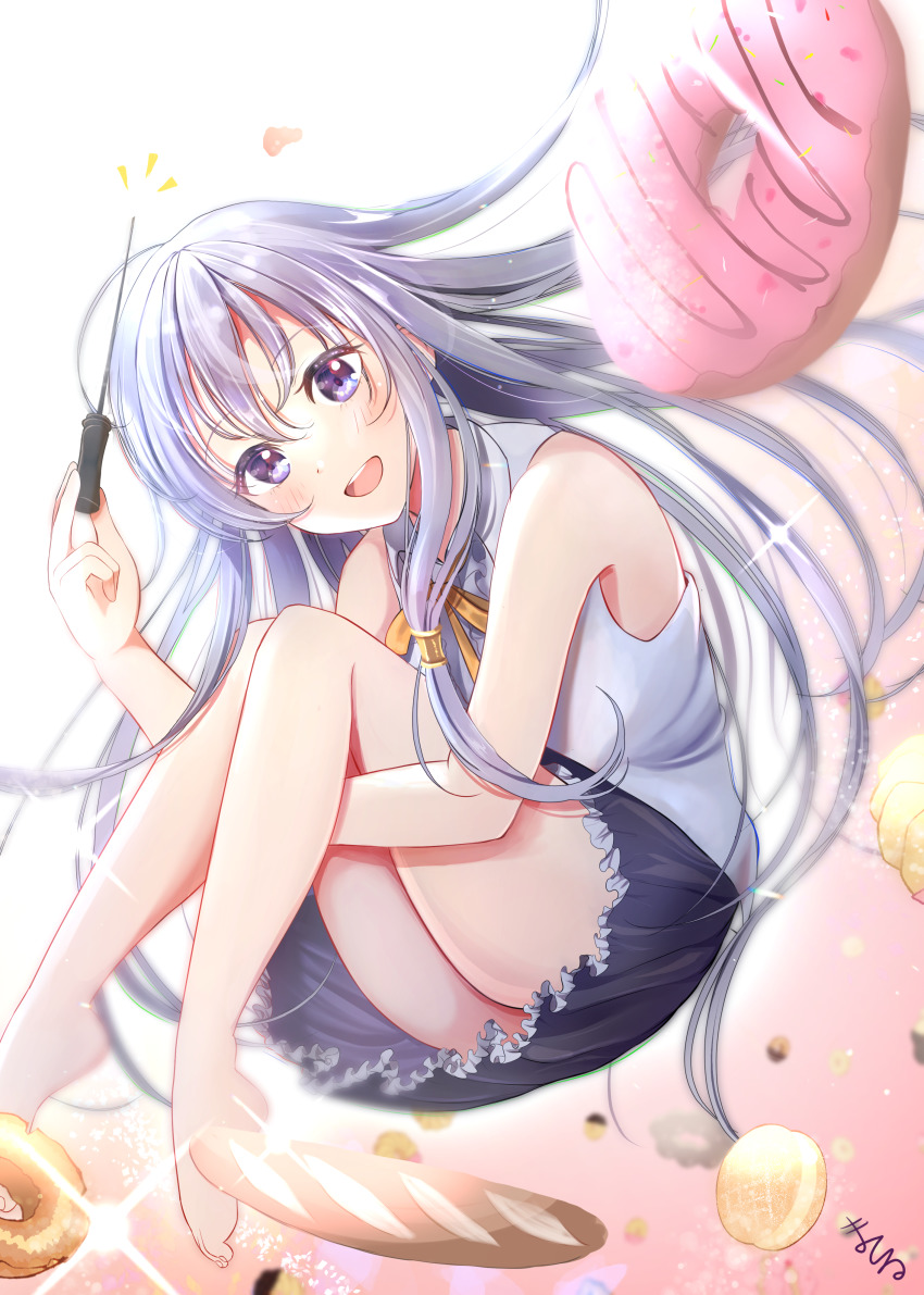 1girl, absurdres, artist_name, ass, black_skirt, blouse, blush, bread