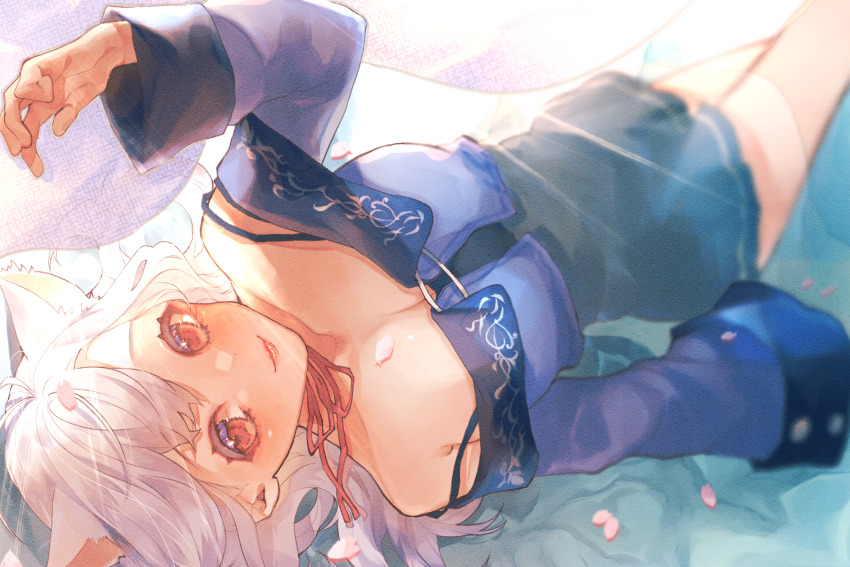 1girl, alternate_hairstyle, blue_dress, breasts, brown_eyes, collarbone, dress, hakase_fuyuki