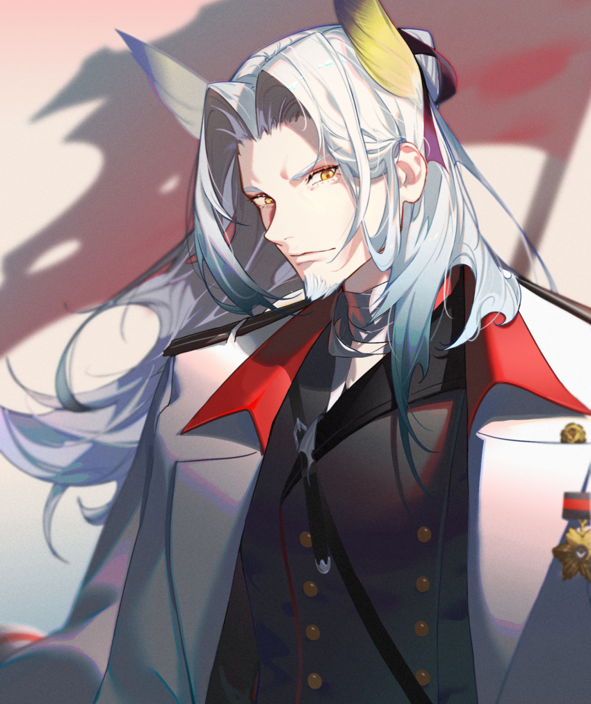 animal_ears, arknights, bandages, beard, chrix, facial_hair, head_wings, hellagur_(arknights)