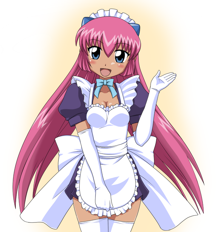 00s, 1girl, alternate_costume, anise_azeat, apron, blue_eyes, blush, breasts
