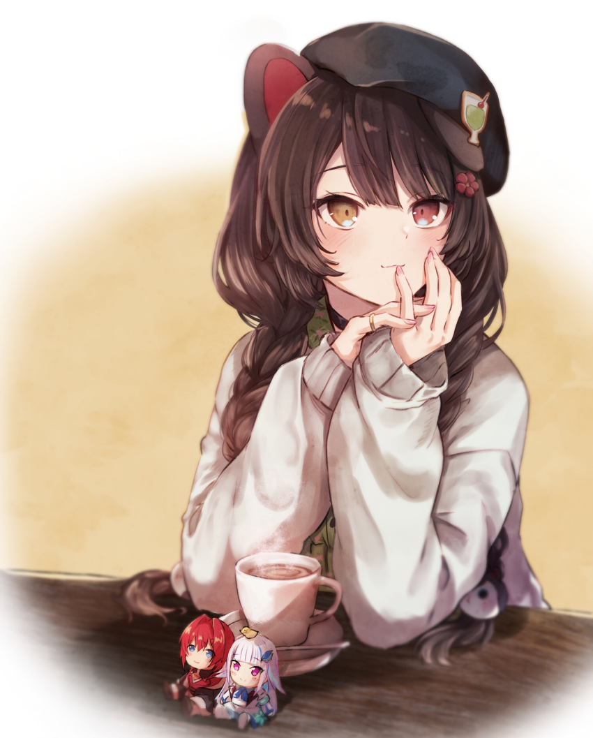 1girl, ange_katrina, ange_katrina_(1st_costume), animal_ears, beret, black_choker, black_hat, braid