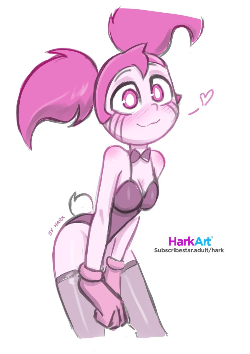 1girl, breasts, cartoon_network, colored_skin, female_focus, harkart, highres, pink_hair, pink_skin, rabbit_tail, spinel_(steven_universe), steven_universe, tagme, tail