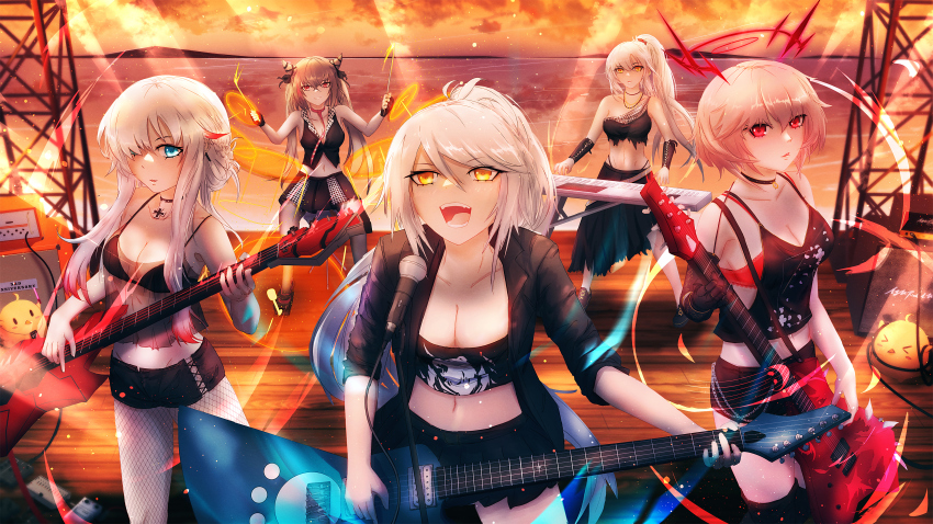 >_<, 5girls, absurdres, alternate_costume, asymmetrical_clothes, azur_lane, black_choker, black_footwear