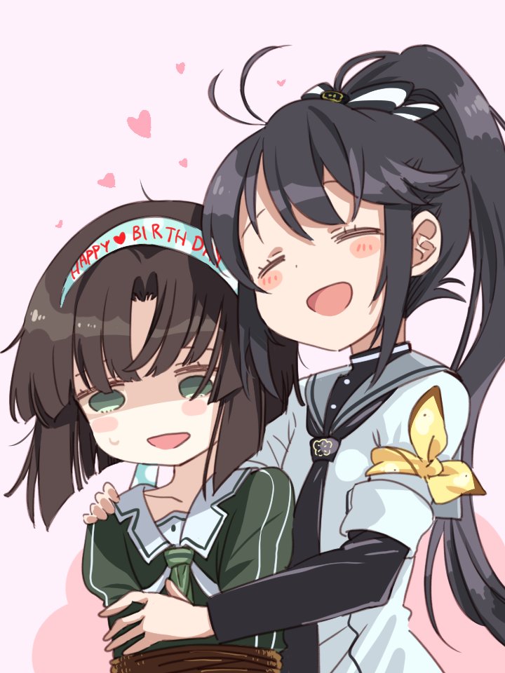 2girls, ayanokouji_martial_arts_school_uniform, black_hair, blush, blush_stickers, bound, closed_eyes, commentary_request