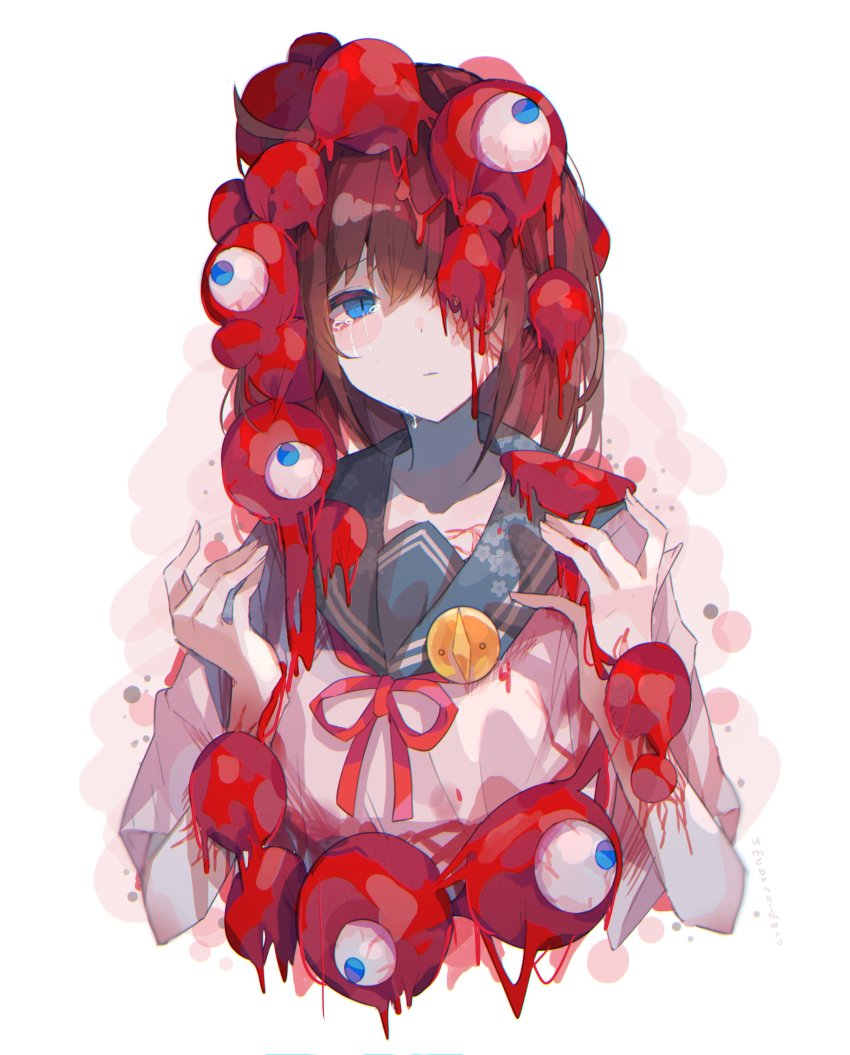 1girl, absurdres, ahoge, badge, blood, blood_on_face, blue_eyes, blue_sailor_collar