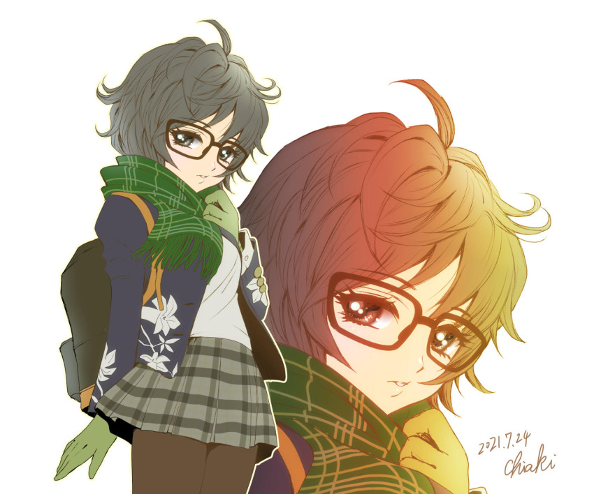 1girl, atsuta_miyazu, black_hair, chiaki, embarrassed, glasses, gloves, highres