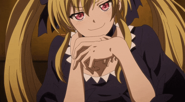 1girl, animated, animated_gif, black_dress, black_ribbon, blonde_hair, breasts, dress