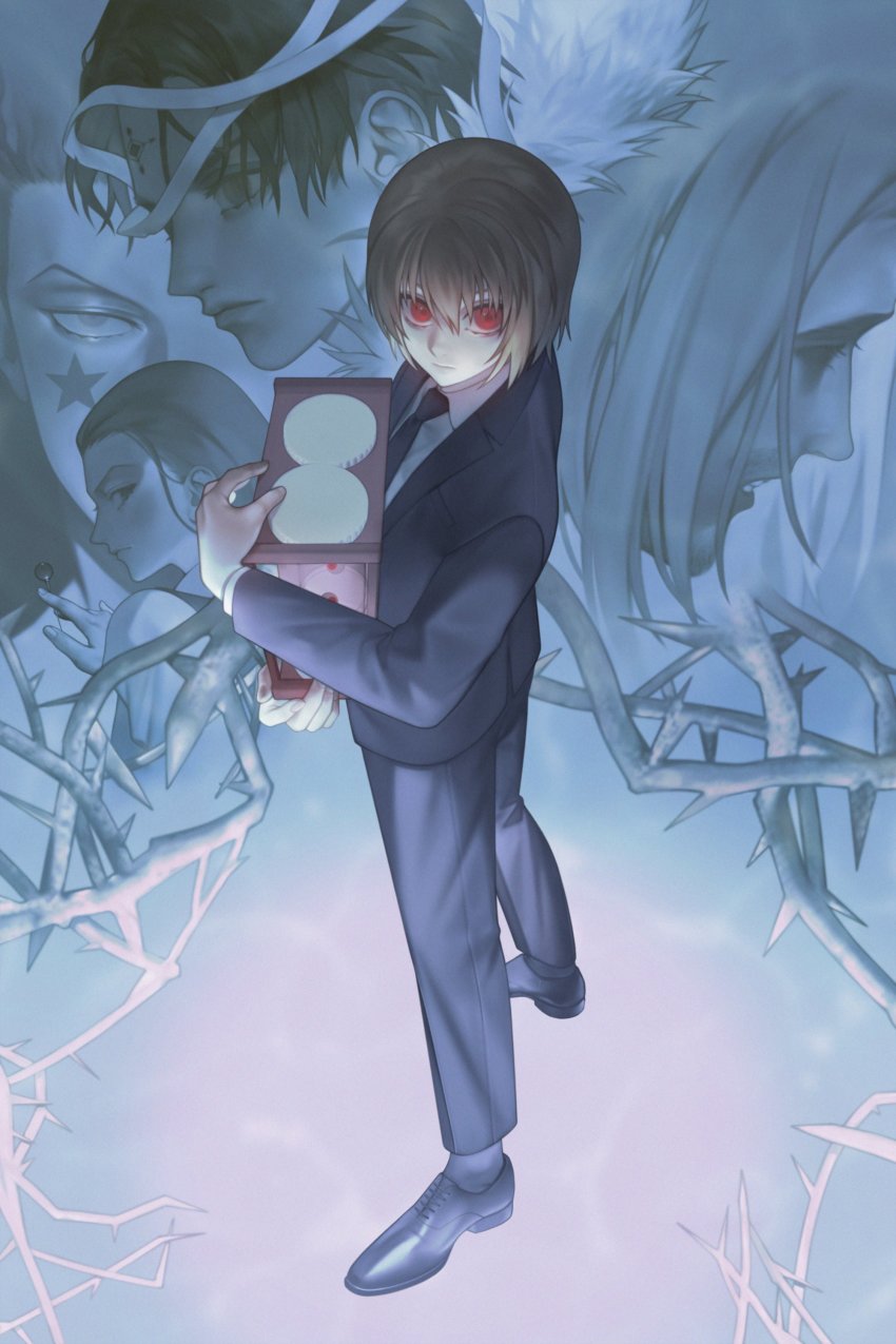 1boy, absurdres, bandages, bei1997, black_suit, blonde_hair, character_request, chrollo_lucilfer