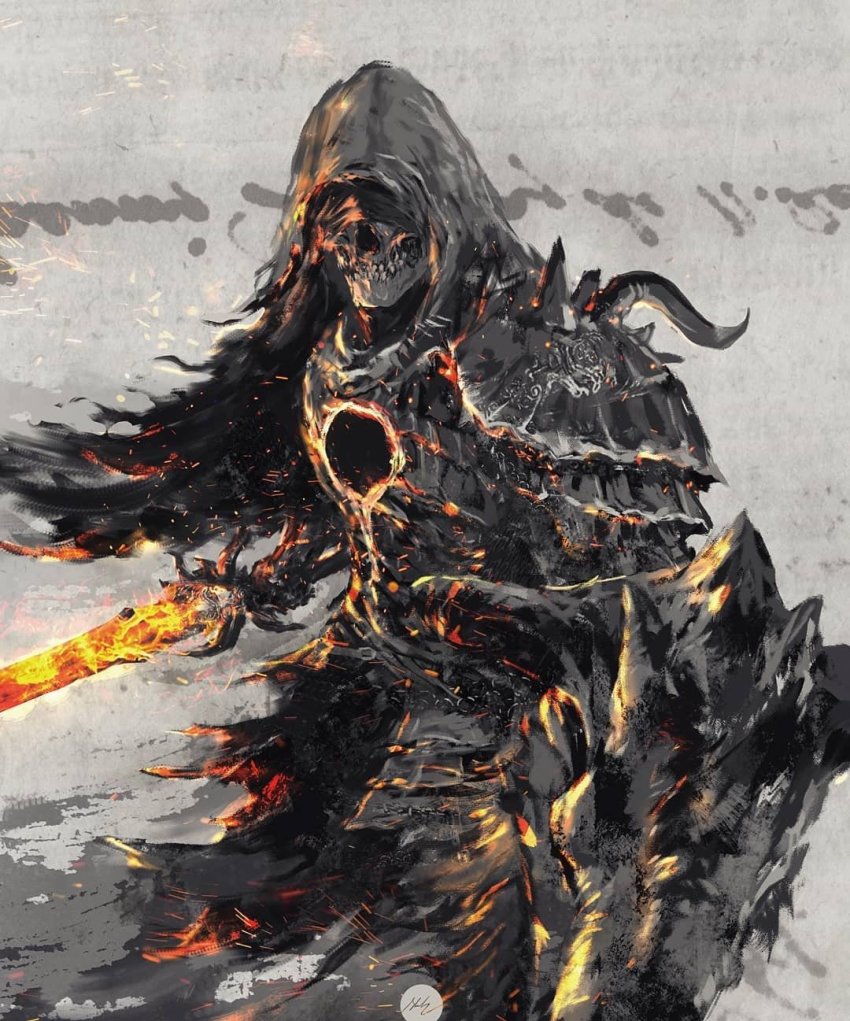 1other, armor, breastplate, commentary, dark_souls_(series), dark_souls_iii, english_commentary, full_armor, highres, holding, holding_shield, holding_sword, holding_weapon, hood, hood_up, pauldrons, ringed_knight_(dark_souls), shield, shimhaq, shoulder_armor, shoulder_spikes, solo, spikes, sword, veil, weapon