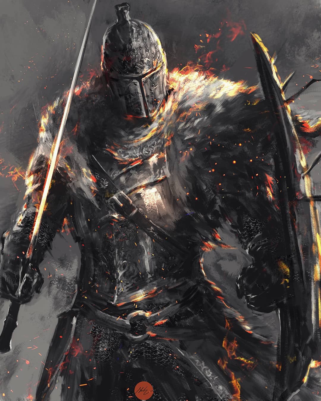 1other, ambiguous_gender, armor, bearer_of_the_curse, breastplate, cape, commentary, covered_face