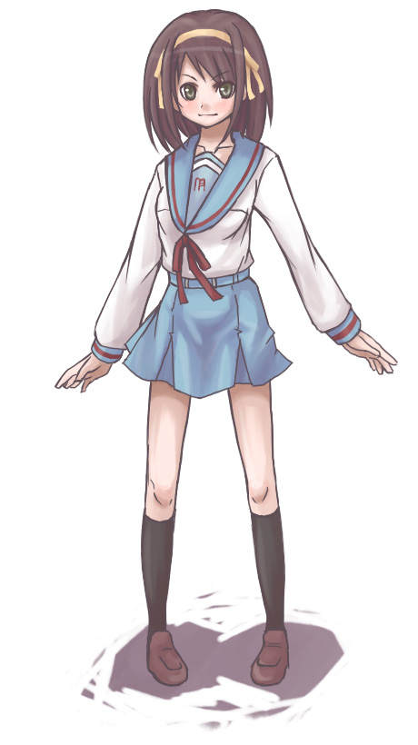 00s, brown_hair, school_uniform, serafuku, short_hair, solo, souzan_kurasuke, suzumiya_haruhi