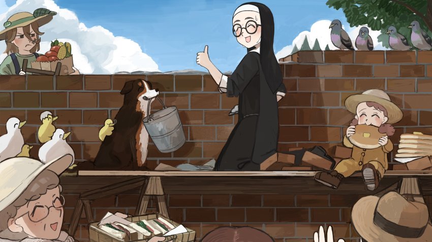 2others, 4girls, :d, ^_^, aged_down, animal, animal_on_head, baby_animal