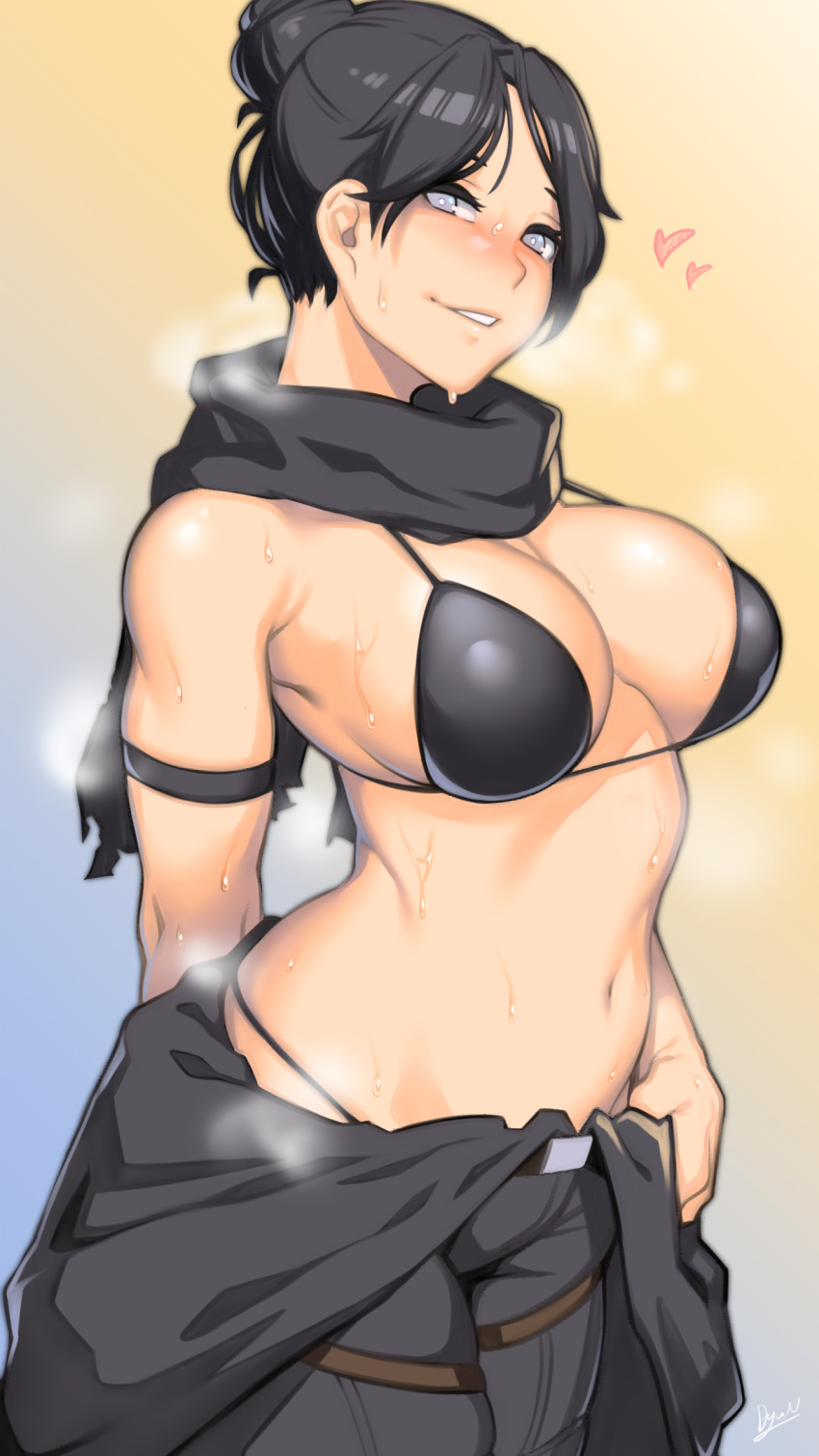 1girl, absurdres, animification, apex_legends, armlet, bare_shoulders, bikini, black_bikini