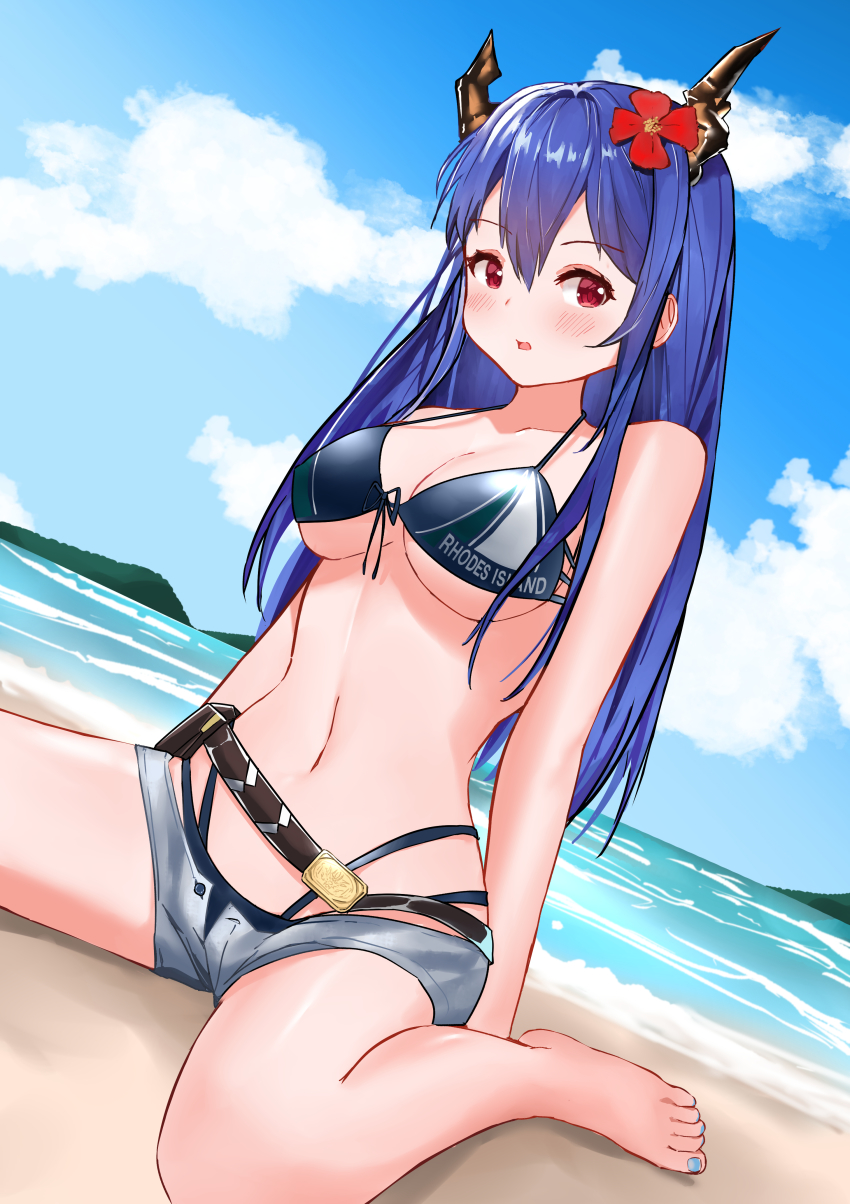 1girl, absurdres, arknights, bare_arms, bare_legs, bare_shoulders, bikini, black_bikini