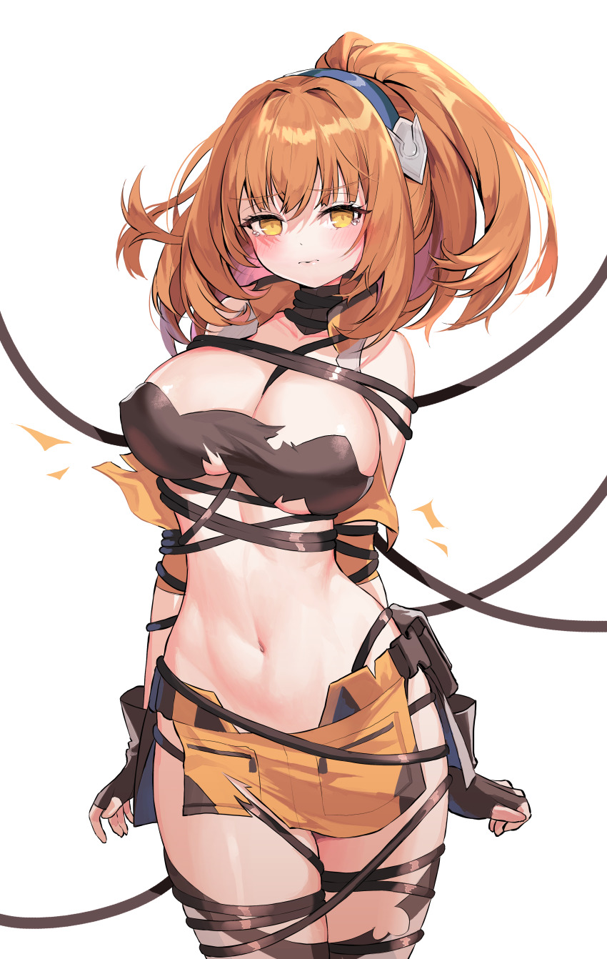 1girl, 3:, absurdres, azure_striker_gunvolt, bare_shoulders, black_gloves, black_ribbon, breasts