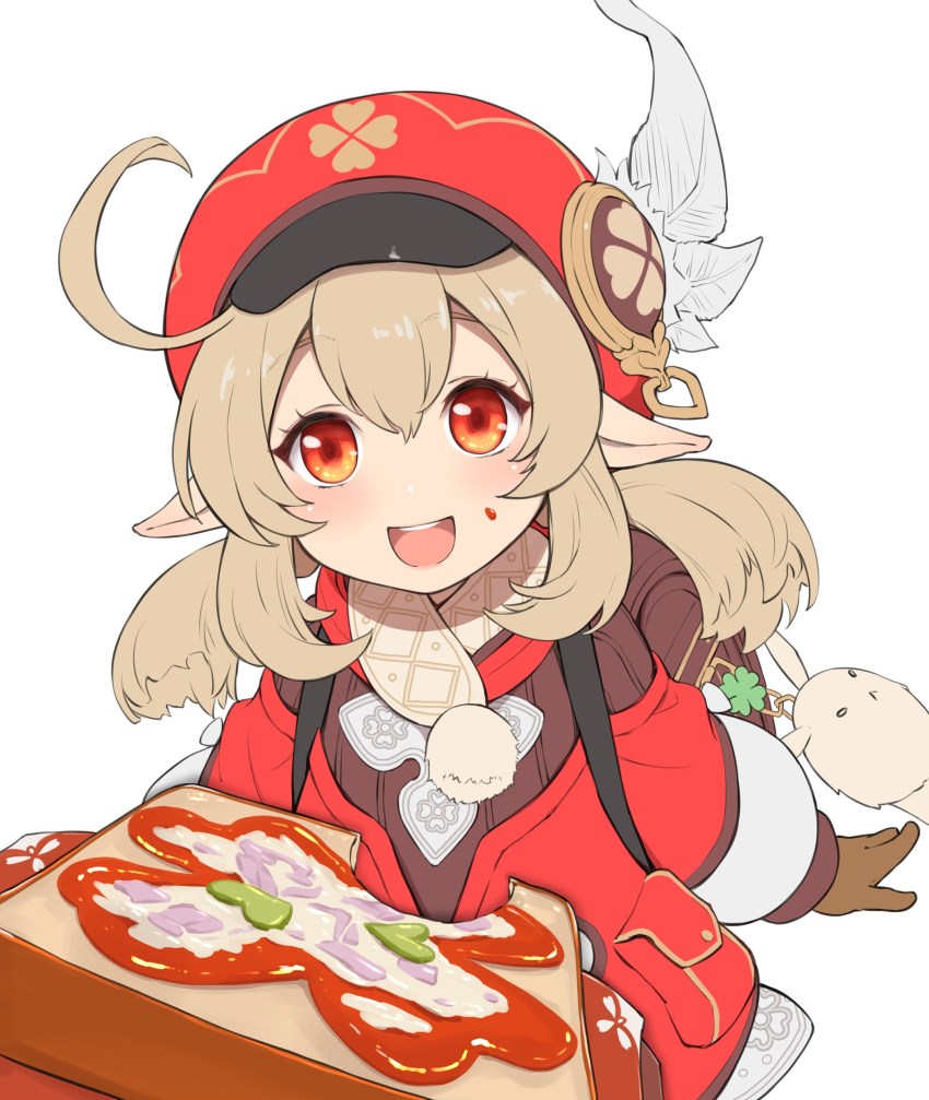 1girl, :d, absurdres, ahoge, backpack, bag, bag_charm, bread