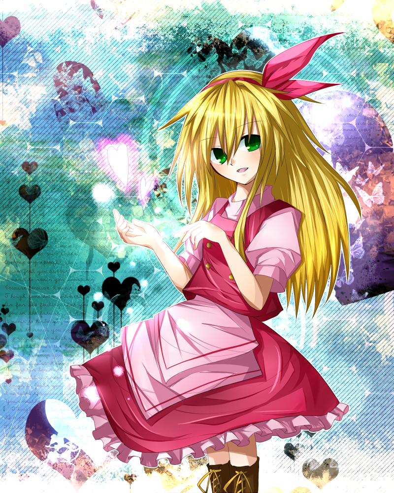 1girl, bad_id, bad_pixiv_id, blonde_hair, dress, ellen_(touhou), female_focus, green_eyes
