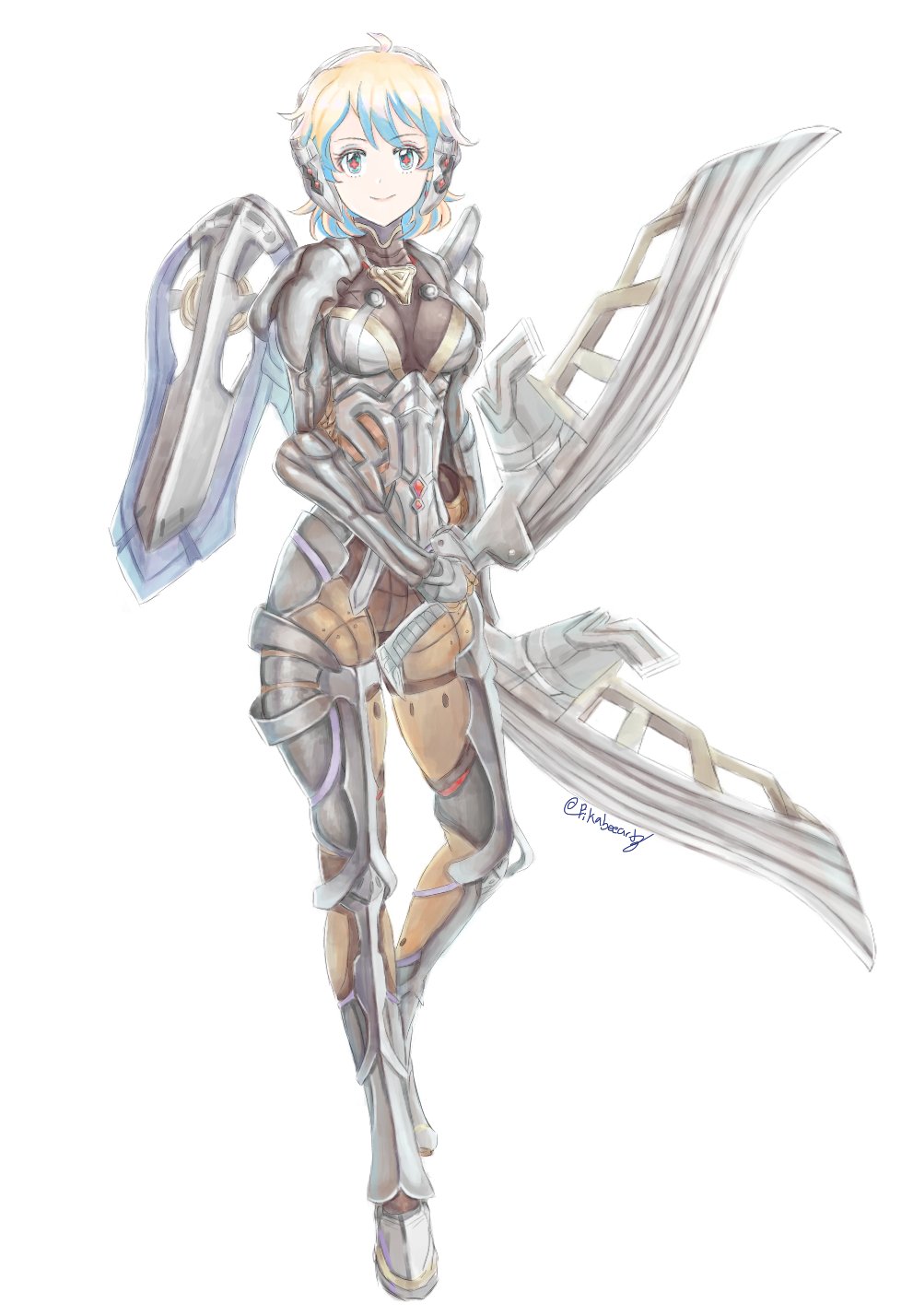 +_+, 1girl, aqua_hair, blonde_hair, breasts, commission, cosplay, fiora_(xenoblade)