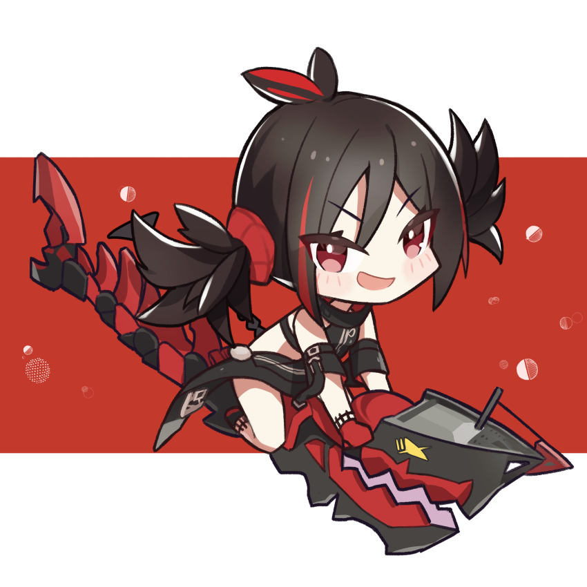 akutaa, azur_lane, black_dress, black_hair, chibi, detached_sleeves, dress, highres