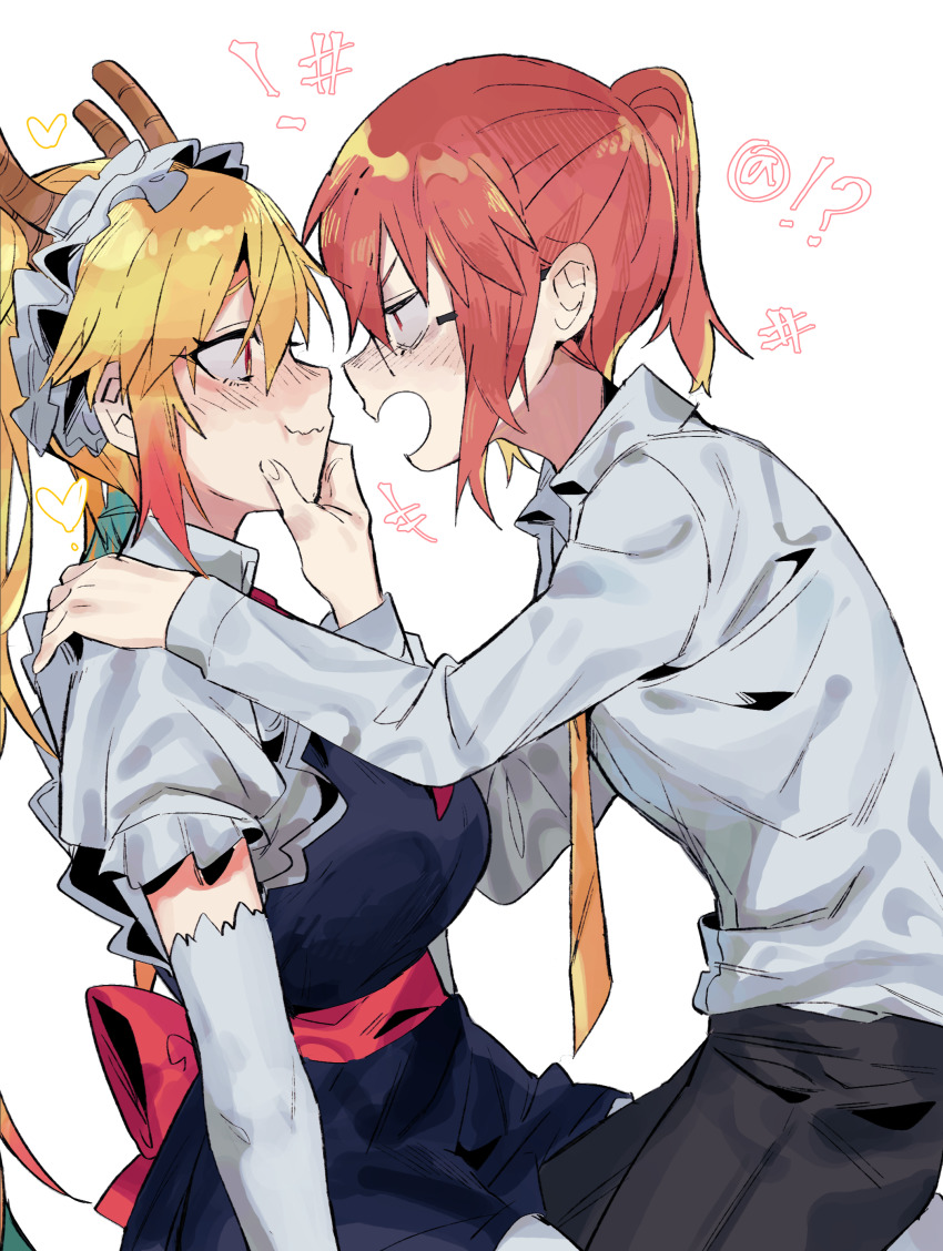 !, !?, 2girls, absurdres, black_dress, black_panties, blonde_hair, bow