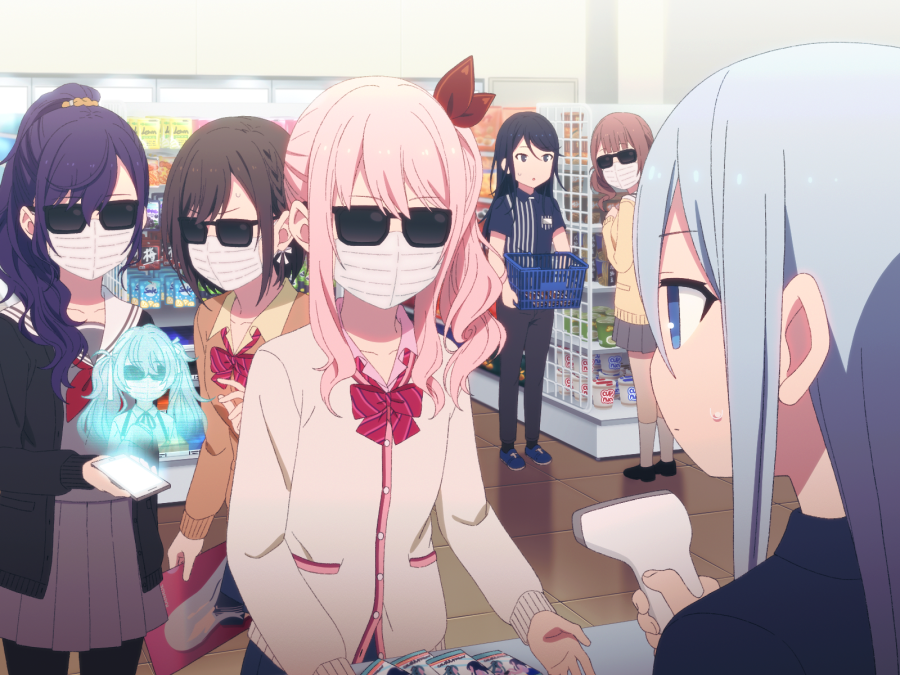 25-ji_miku, akiyama_mizuki, asahina_mafuyu, barcode_scanner, black_hair, blue_hair, bow, bowtie