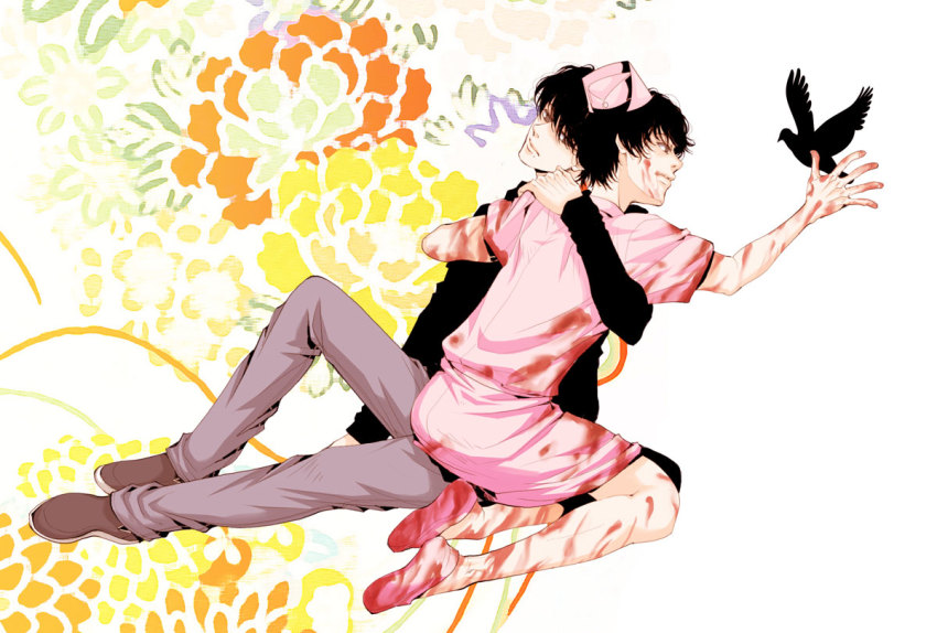 2boys, bird, black_hair, blood, blood_on_clothes, blood_on_face, blood_on_hands, brothers