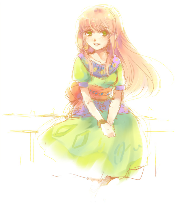 1girl, aged_down, blunt_bangs, bracelet, collarbone, dress, elle_(tenchi_souzou), female_focus