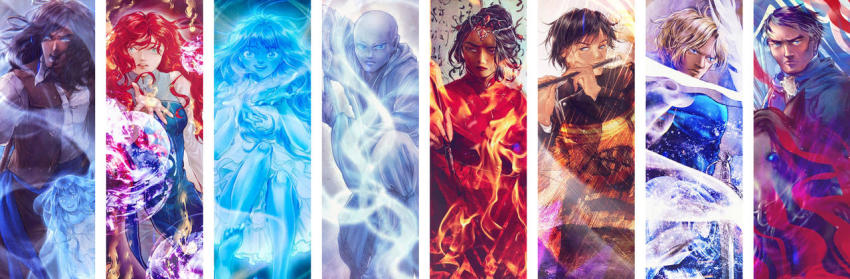 3girls, 5boys, adolin_kholin, bald, black_hair, blue_hair, blue_skin, botanicaxu, calligraphy, calligraphy_brush, colored_skin, dalinar_kholin, dark_skin, dress, feet, fighting_stance, fire, flute, freckles, frown, glowing, glowing_eyes, green_eyes, grey_hair, hair_ornament, hoid, horse, instrument, kaladin_stormblessed, magic, military, military_uniform, multiple_boys, multiple_girls, navani_kholin, paintbrush, purple_eyes, red_hair, robe, shallan_davar, shirt, smile, stormlight_archive, sword, sylphrena, szeth-son-son-vallano, the_way_of_kings, vest, weapon, wind, writing
