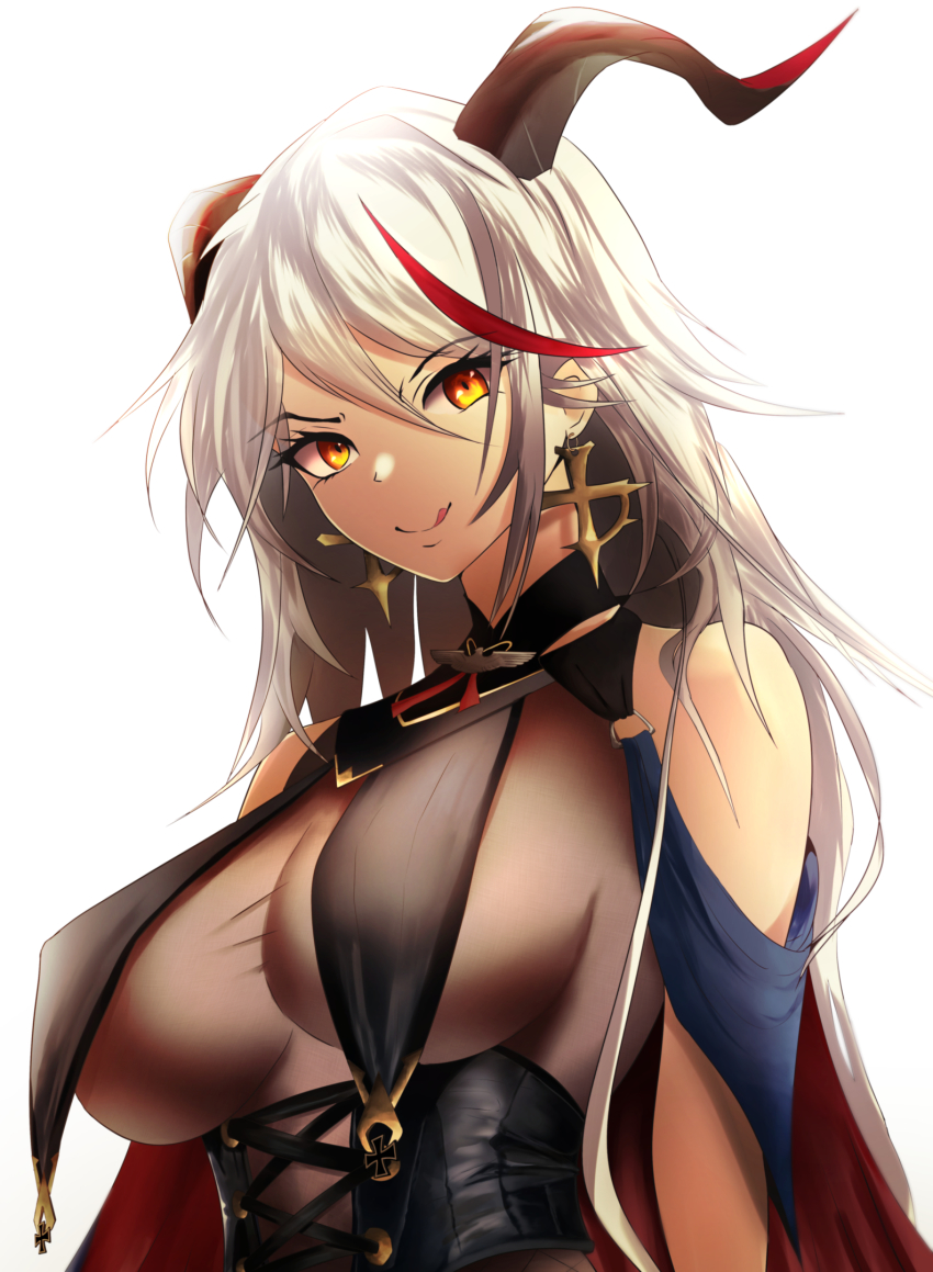 1girl, :q, aegir_(azur_lane), azur_lane, bare_shoulders, beefusteku, bodystocking, breast_curtains