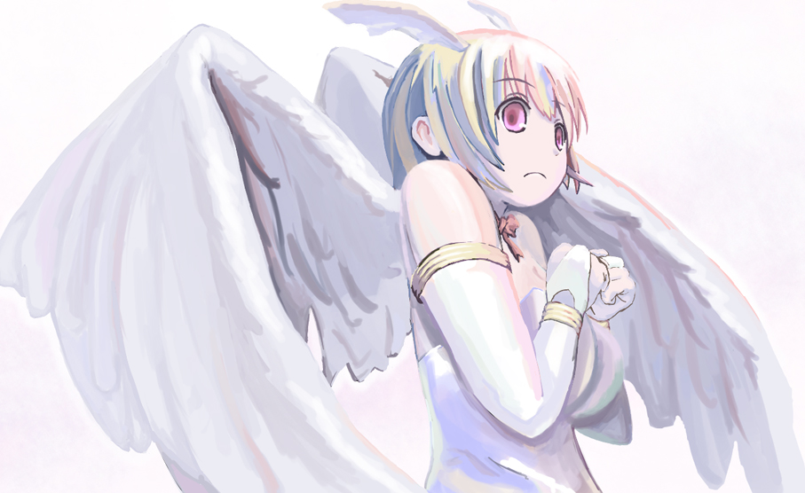 1990s_(style), 1girl, angel_(mf), angel_(monster_farm), angel_wings, bad_id, bad_pixiv_id, breasts