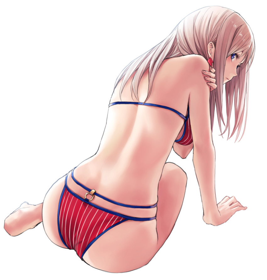 1girl, american_flag, american_flag_bikini, american_flag_print, applekun, ass, back, barefoot