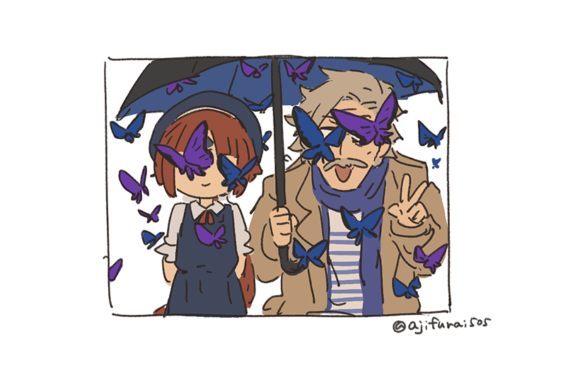 1boy, 1girl, :d, animal, asaya_minoru, beni-enma, beni-enma_(tour_outfit), black-framed_eyewear