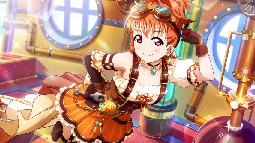 1girl, alternate_hairstyle, artist_request, bare_shoulders, blush, breasts, brown_corset, brown_gloves