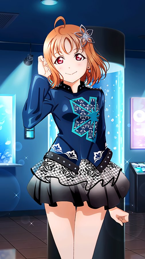 1girl, adjusting_hair, artist_name, artist_request, bare_legs, bare_shoulders, blue_shirt, blush