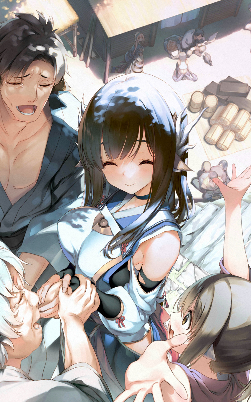 3girls, 6+boys, age_difference, akuta_(utawarerumono:_lost_flag), animal, animal_ears, aquaplus, bird