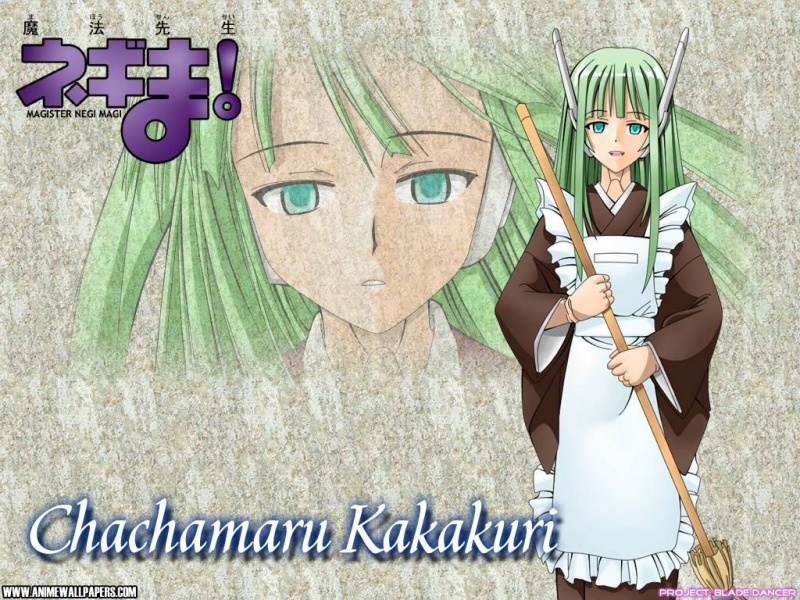 1girl, android, broom, cosplay, female_focus, green_eyes, green_hair, karakuri_chachamaru