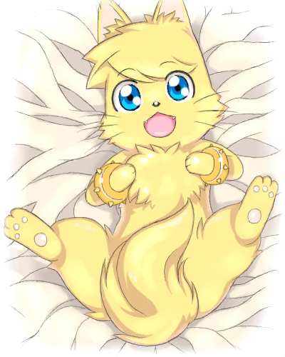 :d, animal_ears, animal_sexualization, blue_eyes, bracelet, censored, convenient_censoring, fangs, from_above, furry, jewelry, liru, liru_(wolf), looking_at_viewer, lowres, lying, nude, on_back, open_mouth, renkin_san-kyuu_magical_pokaan, saga_inu, smile, solo, spiked_bracelet, spikes, spread_legs, tail, convenient_tail, wolf, wolf_ears, wolf_tail