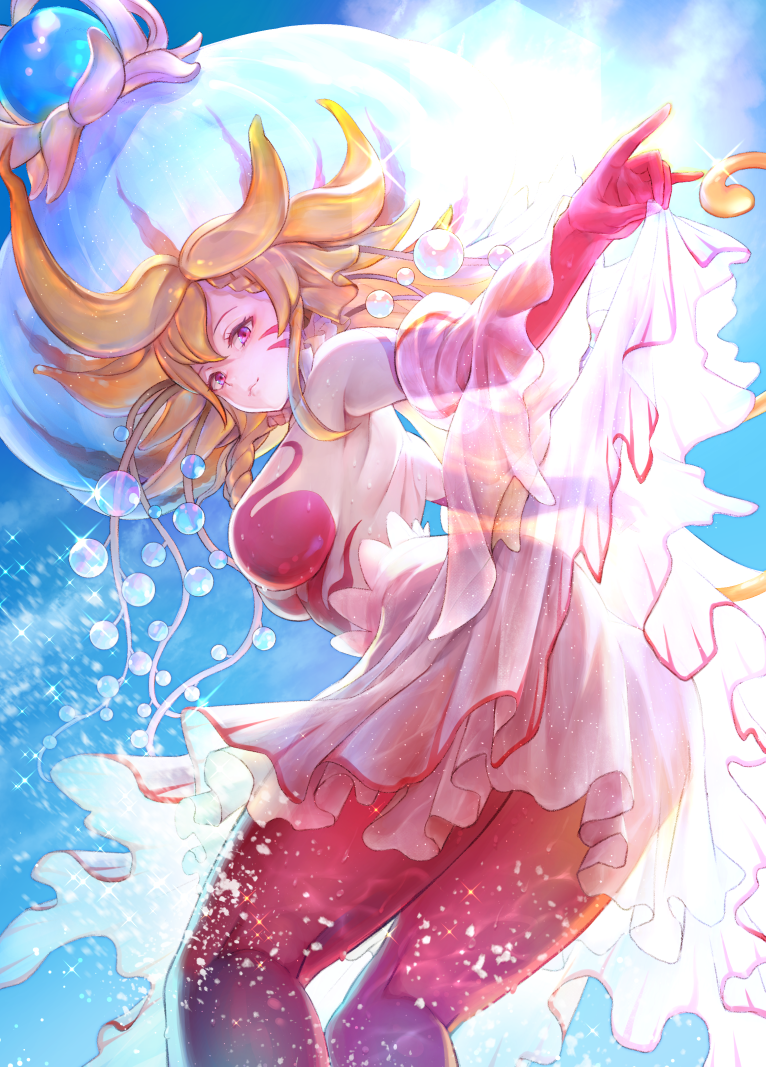 1girl, blonde_hair, breasts, charybdis_(granblue_fantasy), granblue_fantasy, hat, large_breasts, looking_at_viewer