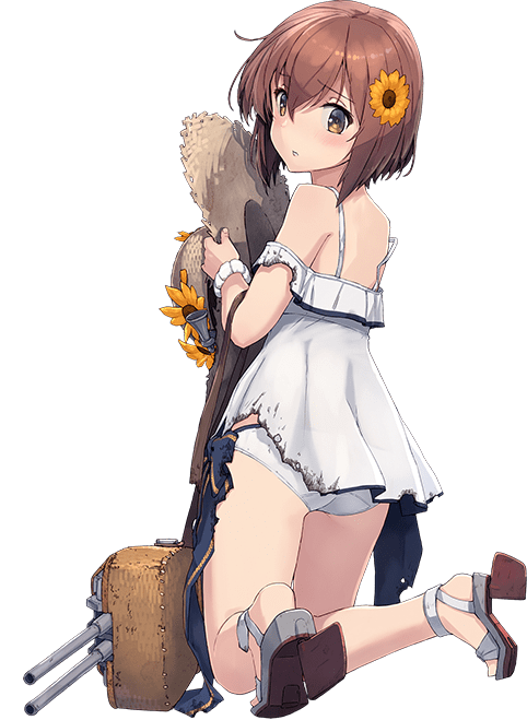 1girl, armband, ass, back, black_ribbon, brown_eyes, brown_hair, defeat