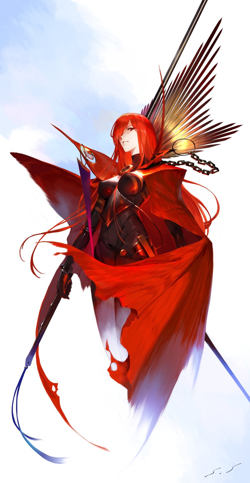 1girl, absurdres, bodysuit, breasts, cape, chain, cloak, fate/grand_order